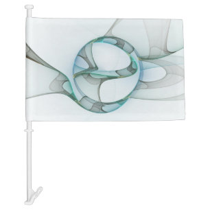 Modern Abstract Fractal Art Blue Turquoise Gray Car Flag