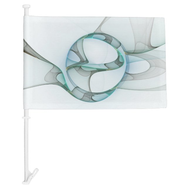Modern Abstract Fractal Art Blue Turquoise Gray Car Flag (Front)