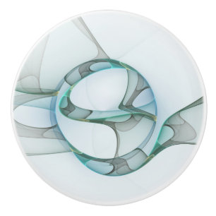 Modern Abstract Fractal Art Blue Turquoise Gray Ceramic Knob