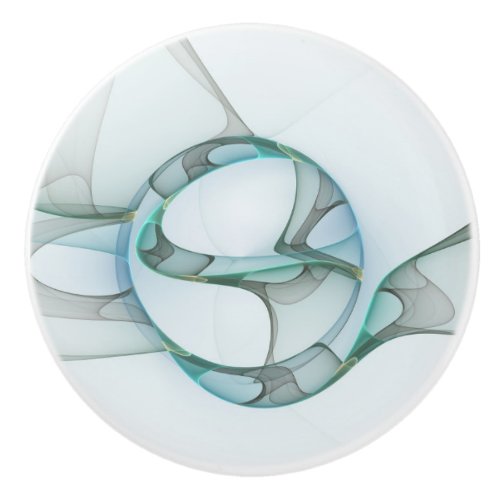 Modern Abstract Fractal Art Blue Turquoise Gray Ceramic Knob