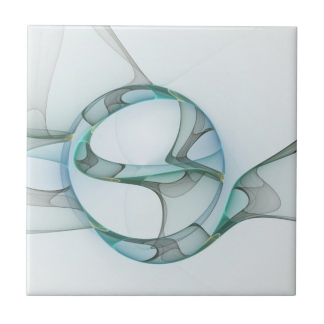 Modern Abstract Fractal Art Blue Turquoise Gray Ceramic Tile (Front)