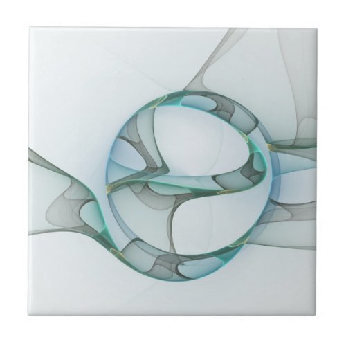 Modern Abstract Fractal Art Blue Turquoise Gray Ceramic Tile