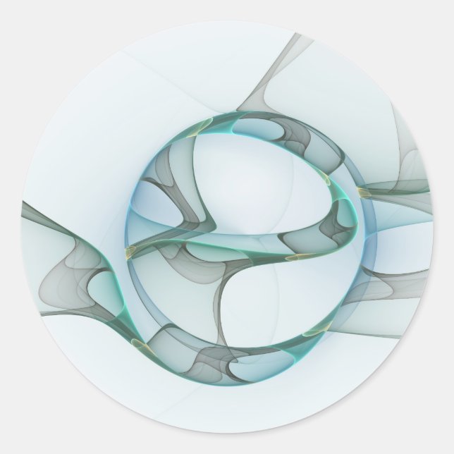 Modern Abstract Fractal Art Blue Turquoise Gray Classic Round Sticker (Front)