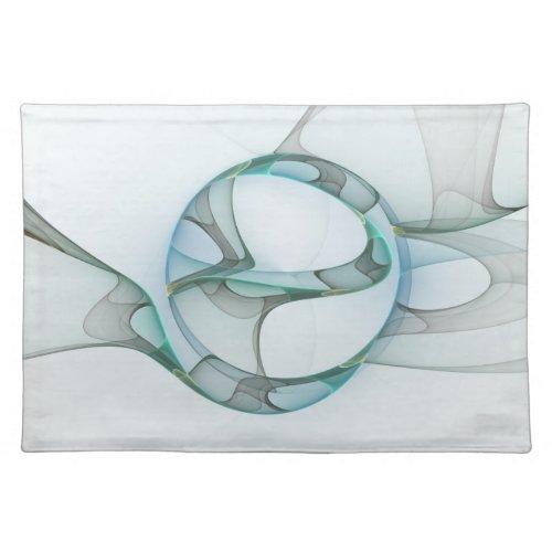 Modern Abstract Fractal Art Blue Turquoise Gray Cloth Placemat