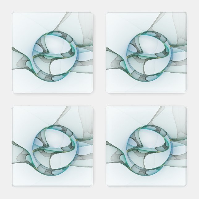 Modern Abstract Fractal Art Blue Turquoise Gray Coaster Set (Set)