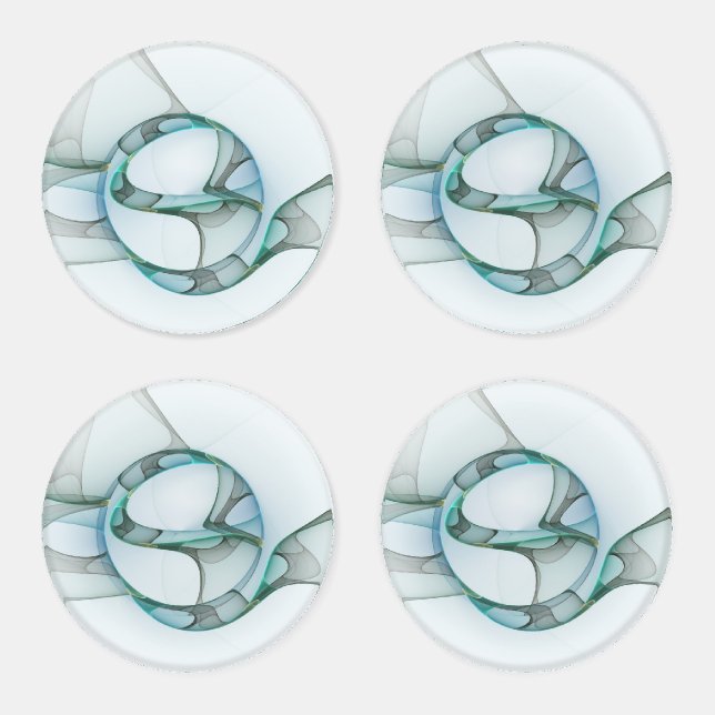 Modern Abstract Fractal Art Blue Turquoise Gray Coaster Set (Set)