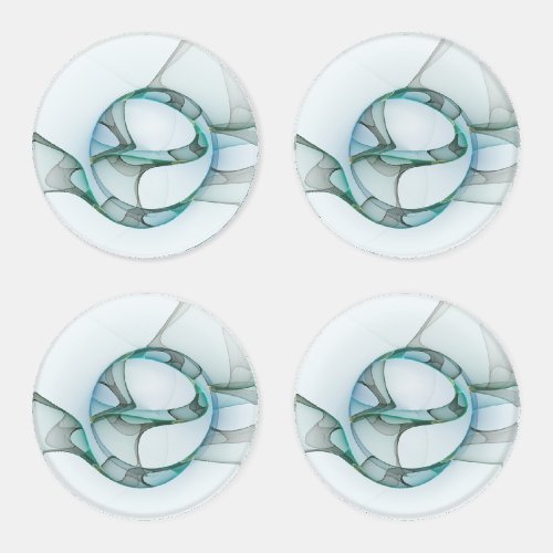 Modern Abstract Fractal Art Blue Turquoise Gray Coaster Set
