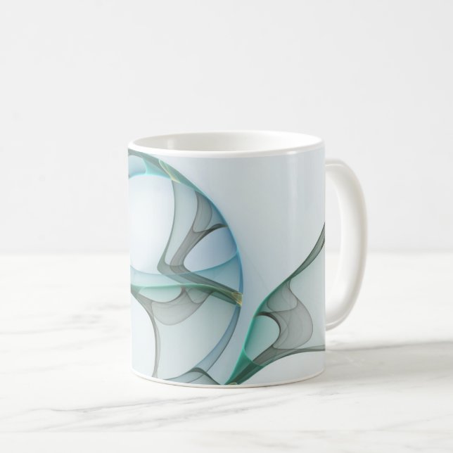 Modern Abstract Fractal Art Blue Turquoise Gray Coffee Mug (Front Right)