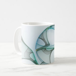 Modern Abstract Fractal Art Blue Turquoise Gray Coffee Mug