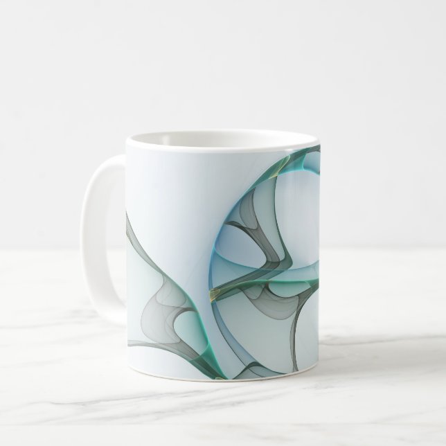 Modern Abstract Fractal Art Blue Turquoise Gray Coffee Mug (Front Left)