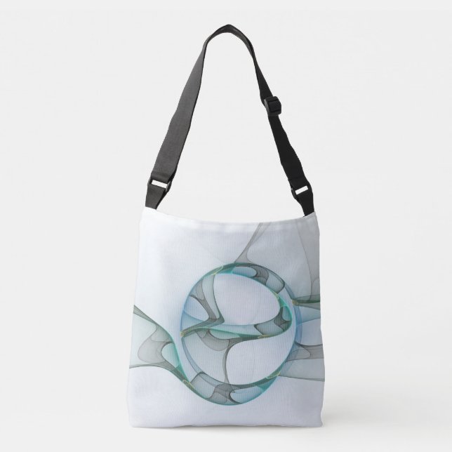 Modern Abstract Fractal Art Blue Turquoise Gray Crossbody Bag (Front)