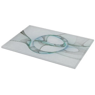 Modern Abstract Fractal Art Blue Turquoise Gray Cutting Board