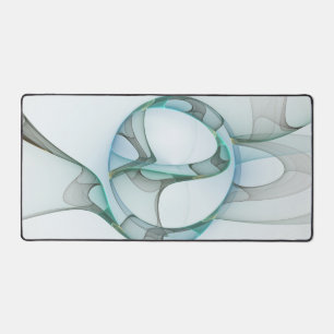 Modern Abstract Fractal Art Blue Turquoise Gray Desk Mat