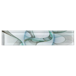 Modern Abstract Fractal Art Blue Turquoise Gray Desk Name Plate