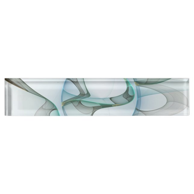 Modern Abstract Fractal Art Blue Turquoise Gray Desk Name Plate (Front)