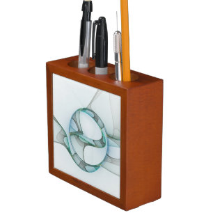 Modern Abstract Fractal Art Blue Turquoise Gray Desk Organizer