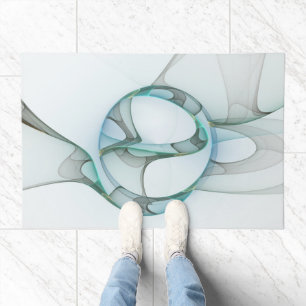 Modern Abstract Fractal Art Blue Turquoise Gray Doormat
