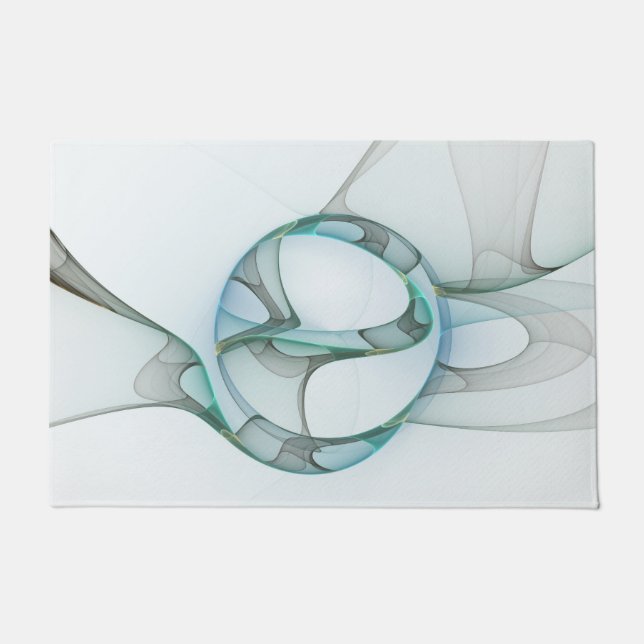 Modern Abstract Fractal Art Blue Turquoise Gray Doormat (Front)