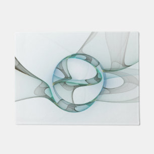 Modern Abstract Fractal Art Blue Turquoise Gray Doormat