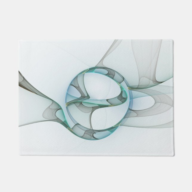 Modern Abstract Fractal Art Blue Turquoise Gray Doormat (Front)