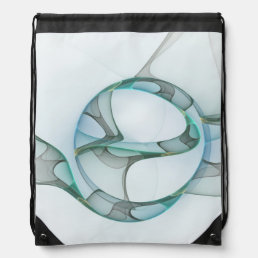 Modern Abstract Fractal Art Blue Turquoise Gray Drawstring Bag