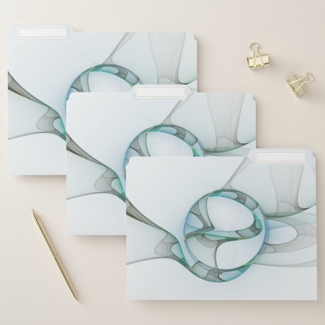 Modern Abstract Fractal Art Blue Turquoise Gray File Folder (Set)