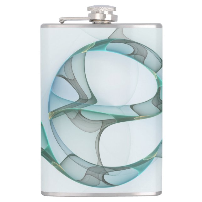 Modern Abstract Fractal Art Blue Turquoise Gray Flask (Front)