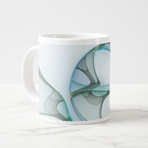 Modern Abstract Fractal Art Blue Turquoise Gray Giant Coffee Mug