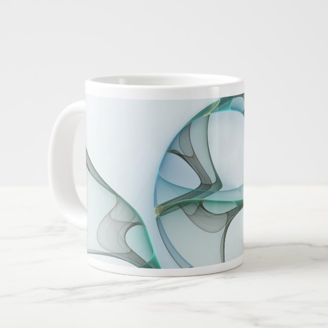 Modern Abstract Fractal Art Blue Turquoise Gray Giant Coffee Mug (Front Left)