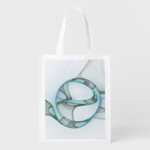 Modern Abstract Fractal Art Blue Turquoise Gray Grocery Bag