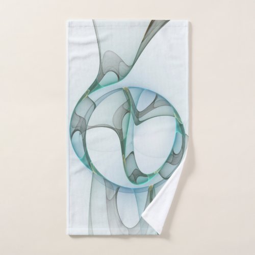 Modern Abstract Fractal Art Blue Turquoise Gray Hand Towel