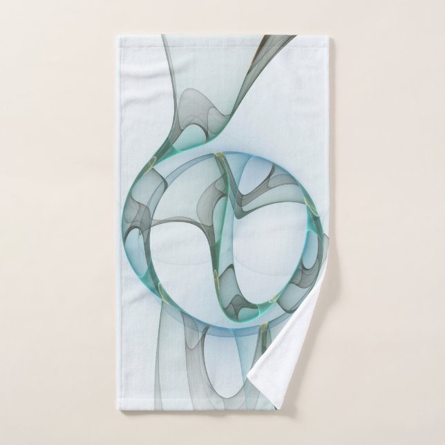 Modern Abstract Fractal Art Blue Turquoise Gray Hand Towel (Hand Towel)