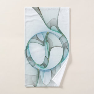 Modern Abstract Fractal Art Blue Turquoise Gray Hand Towel