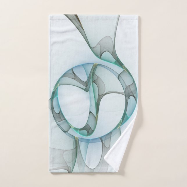 Modern Abstract Fractal Art Blue Turquoise Gray Hand Towel (Hand Towel)