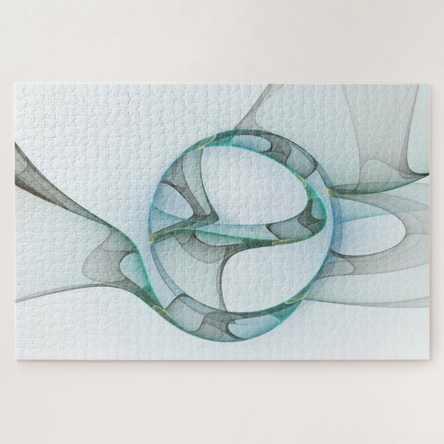 Modern Abstract Fractal Art Blue Turquoise Gray Jigsaw Puzzle (Horizontal)