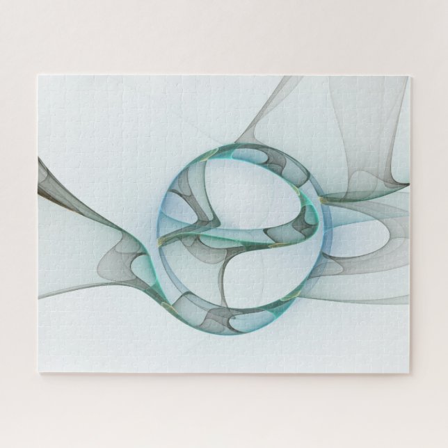 Modern Abstract Fractal Art Blue Turquoise Gray Jigsaw Puzzle (Horizontal)