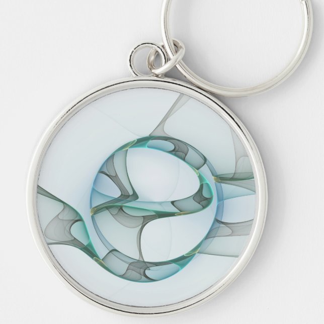 Modern Abstract Fractal Art Blue Turquoise Gray Keychain (Front)
