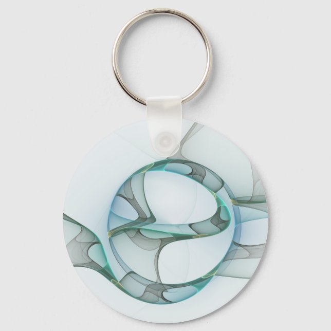 Modern Abstract Fractal Art Blue Turquoise Gray Keychain (Front)