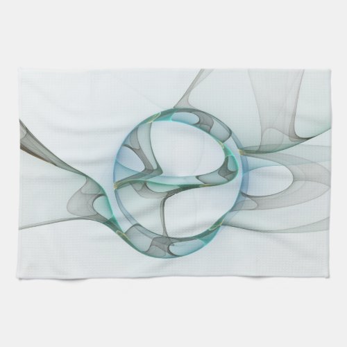 Modern Abstract Fractal Art Blue Turquoise Gray Kitchen Towel