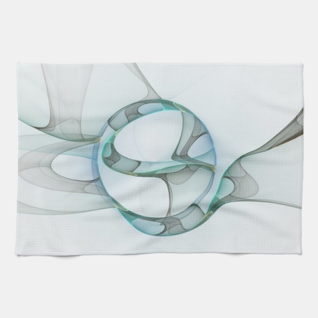 Modern Abstract Fractal Art Blue Turquoise Gray Kitchen Towel (Horizontal)