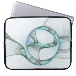 Modern Abstract Fractal Art Blue Turquoise Gray Laptop Sleeve
