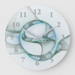 Modern Abstract Fractal Art Blue Turquoise Gray Large Clock