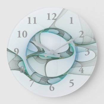 Modern Abstract Fractal Art Blue Turquoise Gray Large Clock by GabiwArt at Zazzle