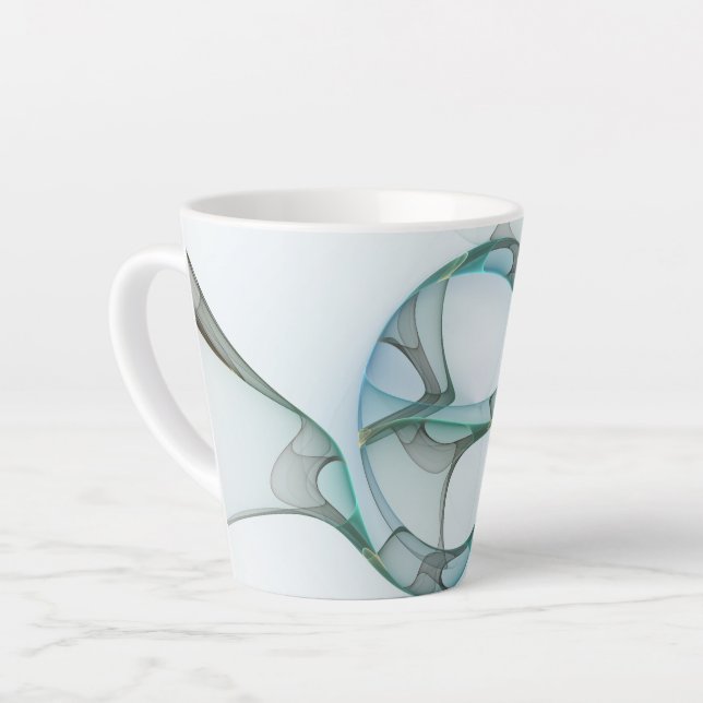 Modern Abstract Fractal Art Blue Turquoise Gray Latte Mug (Left Angle)