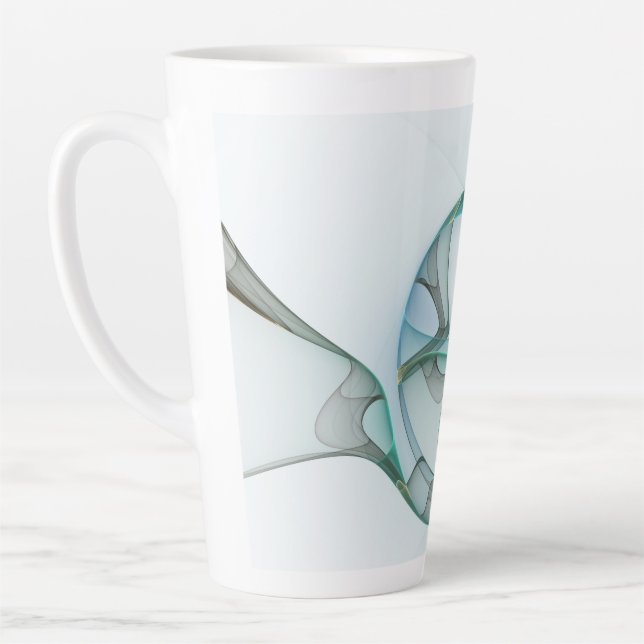 Modern Abstract Fractal Art Blue Turquoise Gray Latte Mug (Left)