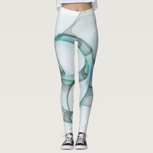Modern Abstract Fractal Art Blue Turquoise Gray Leggings