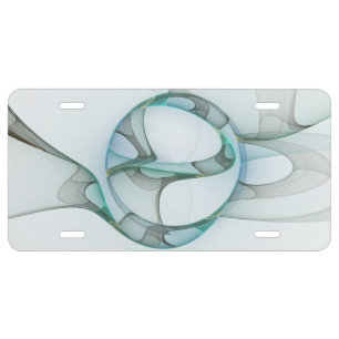 Modern Abstract Fractal Art Blue Turquoise Gray License Plate