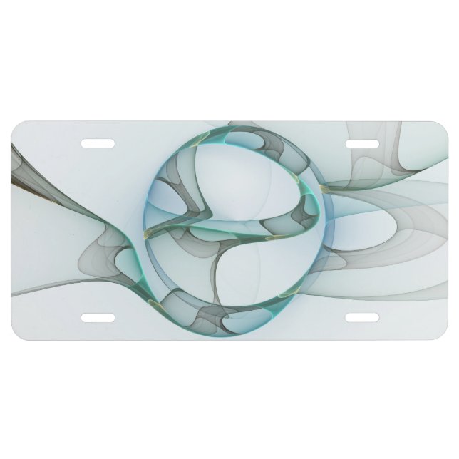 Modern Abstract Fractal Art Blue Turquoise Gray License Plate (Front)