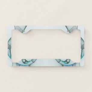 Modern Abstract Fractal Art Blue Turquoise Gray License Plate Frame