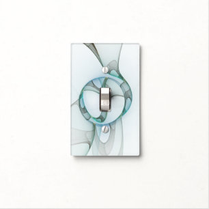Modern Abstract Fractal Art Blue Turquoise Gray Light Switch Cover